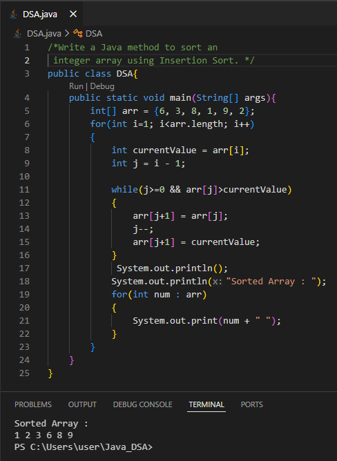 4021_Ashish's tweet photo. Day 5/100 of #100DaysOfCode: Kicked off my #DSA journey with a #InsertionSort problem ✅ Quite interesting to solve! Excited for what's next. 📷#CodingChallenge #DevCommunity #CodingJourney #Coding #javabh https://t.co/LGEH73jvyU