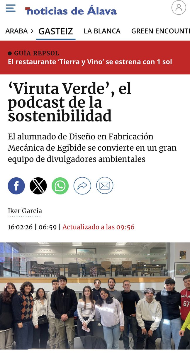 Nuestro proyecto de podcast "Viruta Verde" en <a href="/EGIBIDE/">EGIBIDE</a> llega prensa. 🎙️

🌿 Orgulloso del trabajo del alumnado.

<a href="/NoticiasAlava/">NoticiasAlava.eus</a> <a href="/gasteizhoy/">Gasteiz Hoy</a> <a href="/fp_empresa/">FPEmpresa</a> <a href="/ANPROFOL/">anPROFOL</a> <a href="/radio_vitoria/">Radio Vitoria</a> 

noticiasdealava.eus/gasteiz/2026/0…