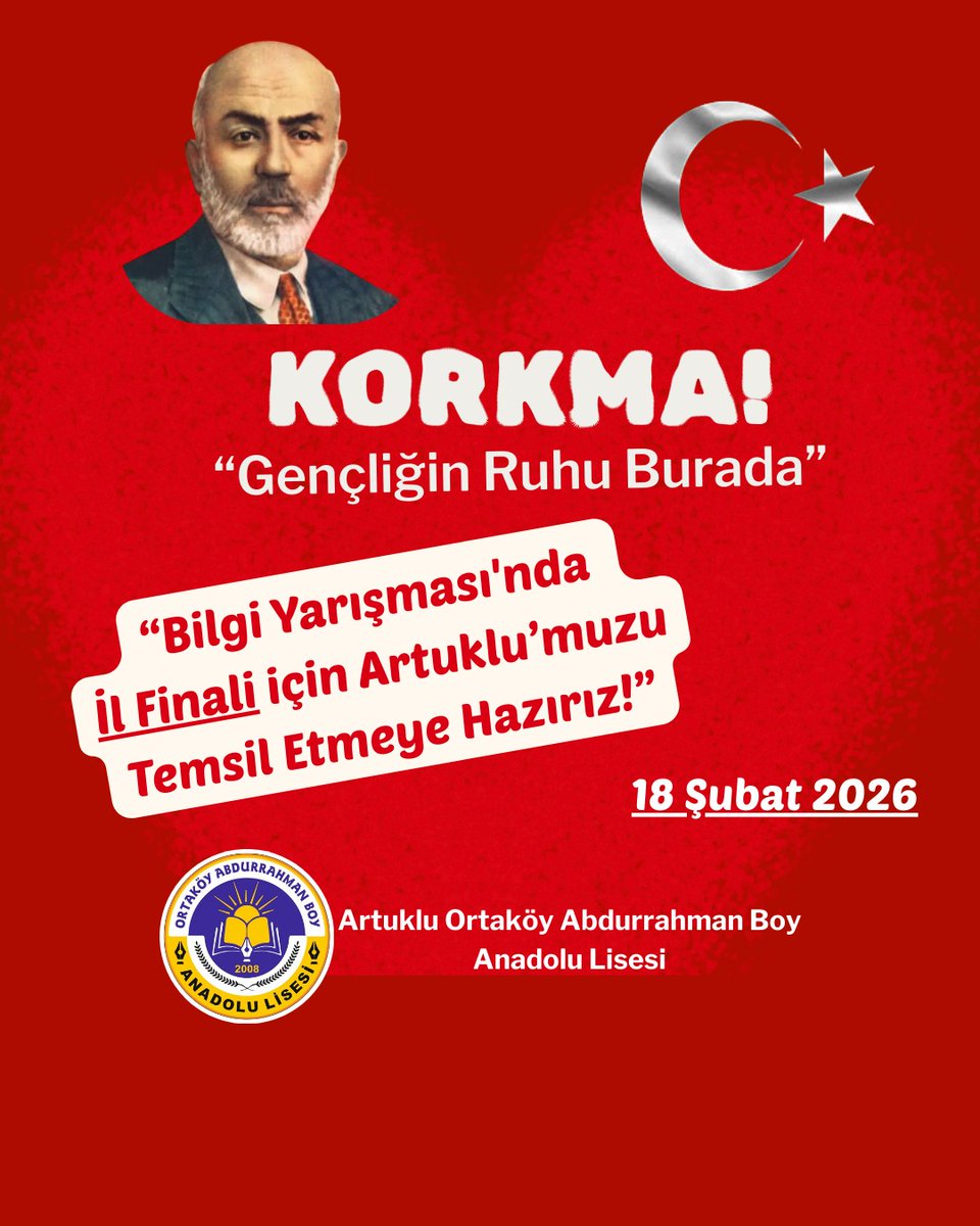 #korkmagencliginruhuburada
#istiklalmarsi
<a href="/tcmeb/">Millî Eğitim Bakanlığı</a> <a href="/Yusuf__Tekin/">Yusuf Tekin</a> <a href="/meb_ogm/">Ortaöğretim Genel Müdürlüğü</a> <a href="/Mardin_Valiligi/">Mardin Valiliği</a> <a href="/tuncay_akkoyun/">Tuncay Akkoyun</a> <a href="/Artuklukymkm/">T.C. Artuklu Kaymakamlığı</a> <a href="/mardinilmem/">Mardin İl Millî Eğitim Müdürlüğü</a> <a href="/ali_eyyupkoca/">Ali Eyyupkoca</a> <a href="/artukluilcemem/">Artuklu İlçe Milli Eğitim Müdürlüğü</a> <a href="/mehmeteminduya1/">Mehmet Emin DUYAN</a>