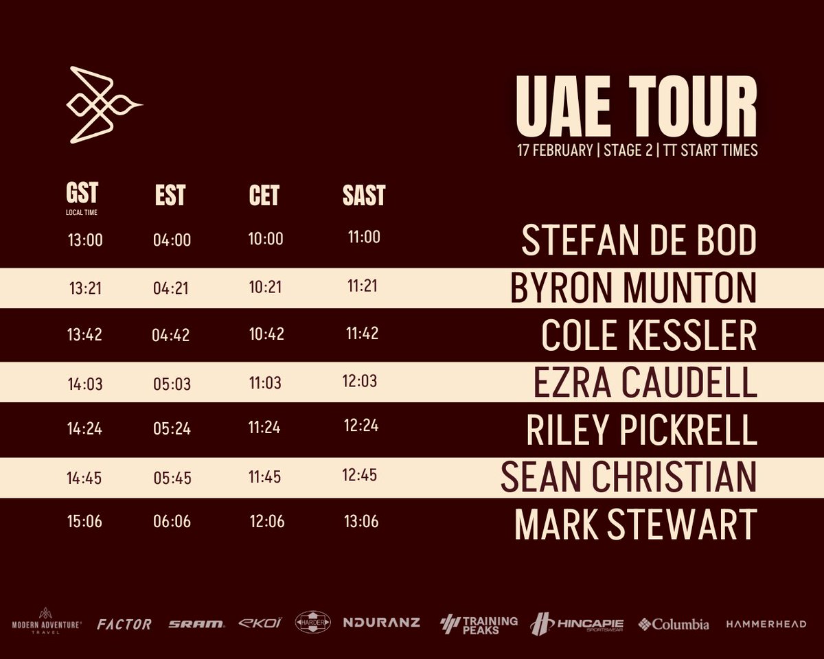 Stage 2️⃣ <a href="/uae_tour/">UAE Tour presented by AD Ports Group</a> is underway! 🚀

Our start times below 👇

#UAETour