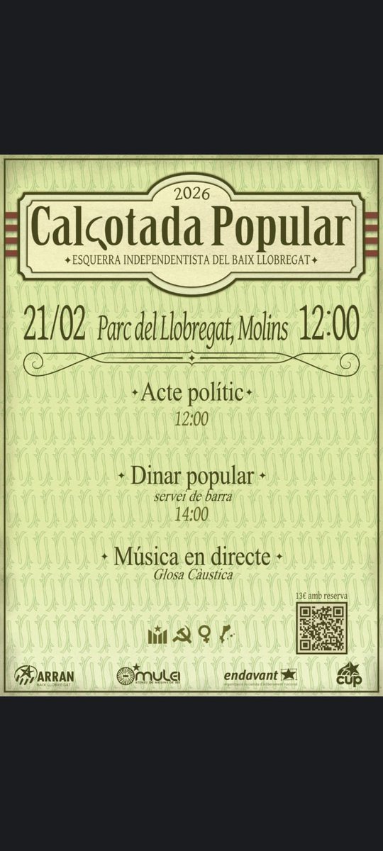 💁🏾‍♀️ Recordeu que aquest dissabte a Molins hi ha la calçotada popular  de l'esquerra independentista del Baix Llobregat!

 🔗Reserveu el vostre ticket! forms.gle/SZsaUTPhS6DXYi…
