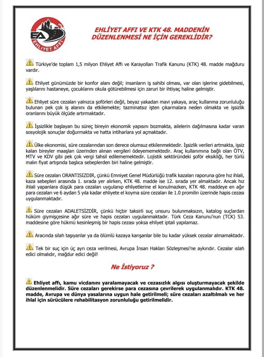 Suç yok.
Suç kastı yok.
Hileli davranış yok.
Menfaat temini yok.
Delil karartan yok.
Kaçan yok. MilyonlarınTalebi ErkenSeçim 
#Şoförİşsiz ehliyet affi istiyoruz tam kapsamlı #EhliyetAffı istiyoruz <a href="/dbdevletbahceli/">Devlet Bahçeli</a> <a href="/RTErdogan/">Recep Tayyip Erdoğan</a> <a href="/miamustafacftci/">Mustafa ÇİFTÇİ</a> <a href="/PrfDrFilizKilic/">Prof. Dr. Filiz KILIÇ</a> <a href="/YildizFeti/">Feti Yıldız</a>