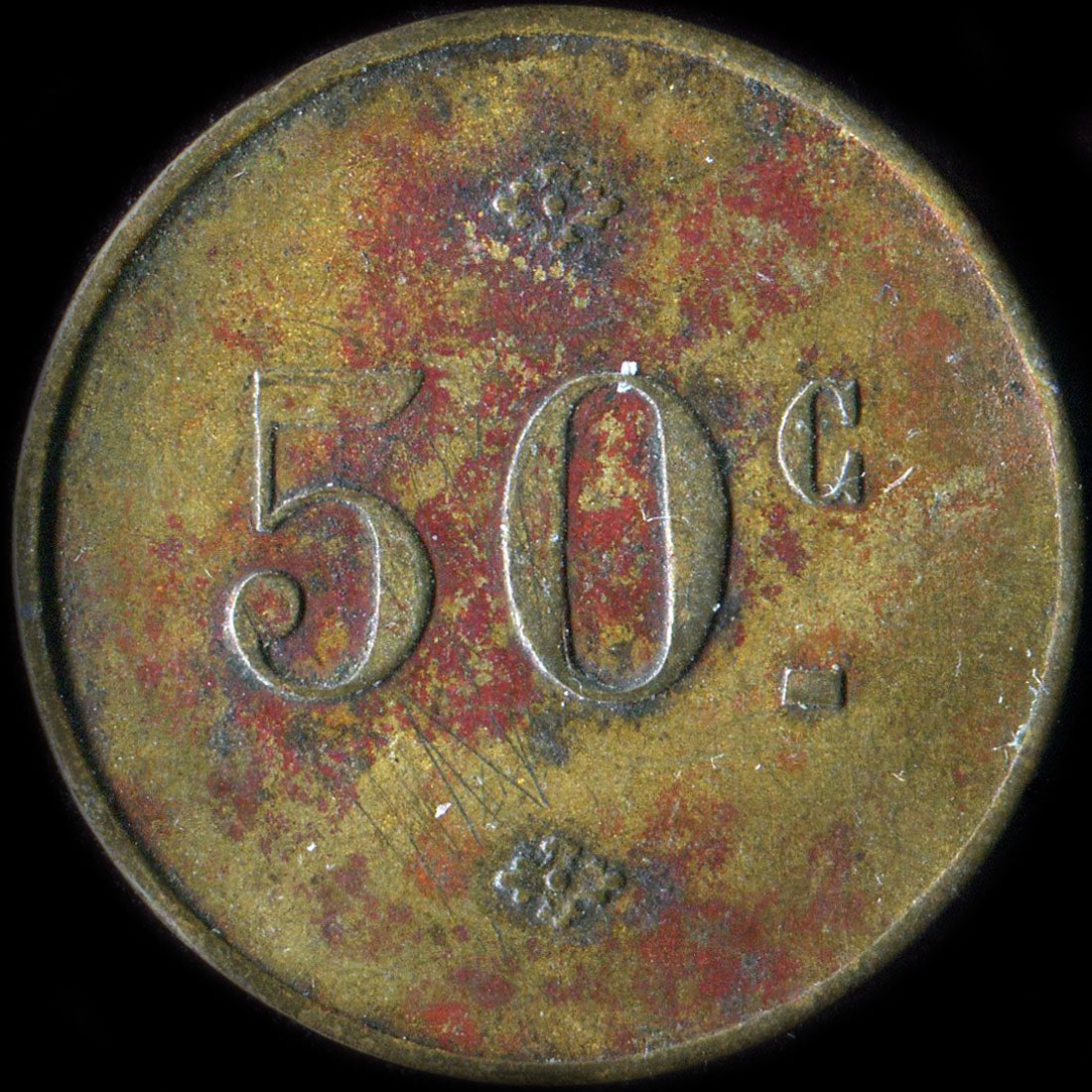 Jetons-monnaie - Lisle - 24350 - Dordogne collectiondemonnaie.net/necessites/l/l… via <a href="/monnaie_de/">Collection de monnaie</a> jeton inédit en laiton d’une valeur faciale de 50 centimes de Vergnaud à Lisle.