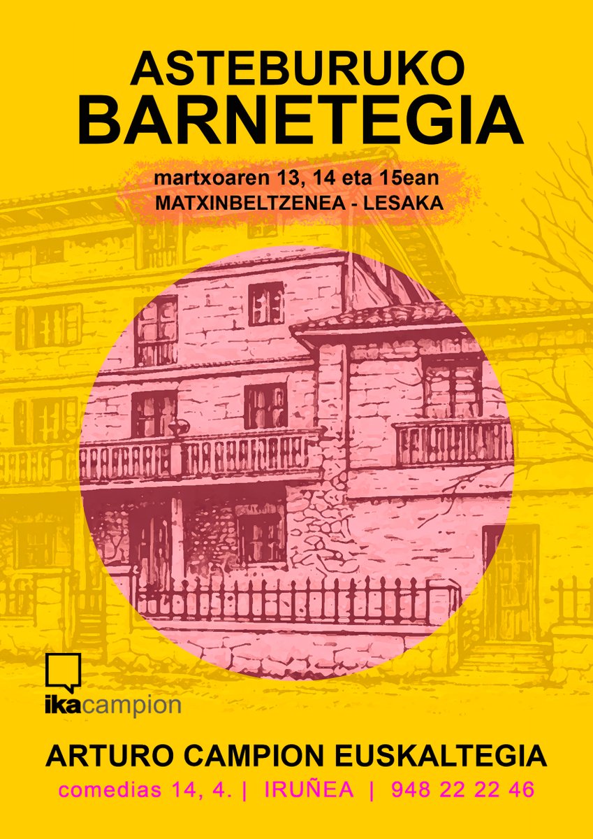Arturo_Campion's tweet photo. Martxoan asteburuko barnetegia eginen dugu Lesakan.
Zure euskara mailari astinaldia eman nahi badiozu, eman izena eta etorri gurekin! Jarri mingaina dantzan giro ezin hobean!

Informazio guztia eta izena emateko modua:
https://t.co/2PHfJ0p8d0

#mintza #barnetegia #ikasetaari https://t.co/48mCZAokuf
