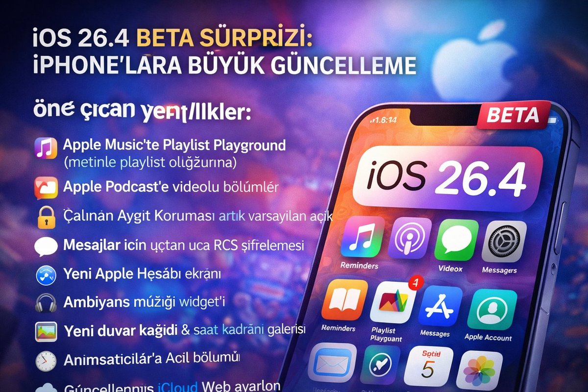 🍎 iOS 26.4 BETA SÜRPRİZİ: iPHONE’LARA BÜYÜK GÜNCELLEME

🌐 Dijitalin XQ nabzı.

🔴 Apple, iOS 26.4 beta 1 sürümünü geliştiriciler için yayınladı. Güncelleme; müzikten mesajlaşmaya, güvenlikten kişiselleştirmeye kadar birçok alanda dikkat çekici yenilikler getiriyor.

📌 Öne