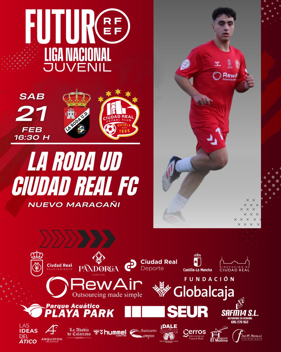⏲️ 𝗛𝗢𝗥𝗔𝗥𝗜𝗢 𝗖𝗢𝗡𝗙𝗜𝗥𝗠𝗔𝗗𝗢 |

🏆 Liga Nacional Juvenil
🆚 La Roda UD
📆 SAB 21FEB
🕤 16:30 horas
🏟 Nuevo Maracañi

#TodoAlRojo🔴 #ConstruyendoCantera🏗 #ADNEscuela