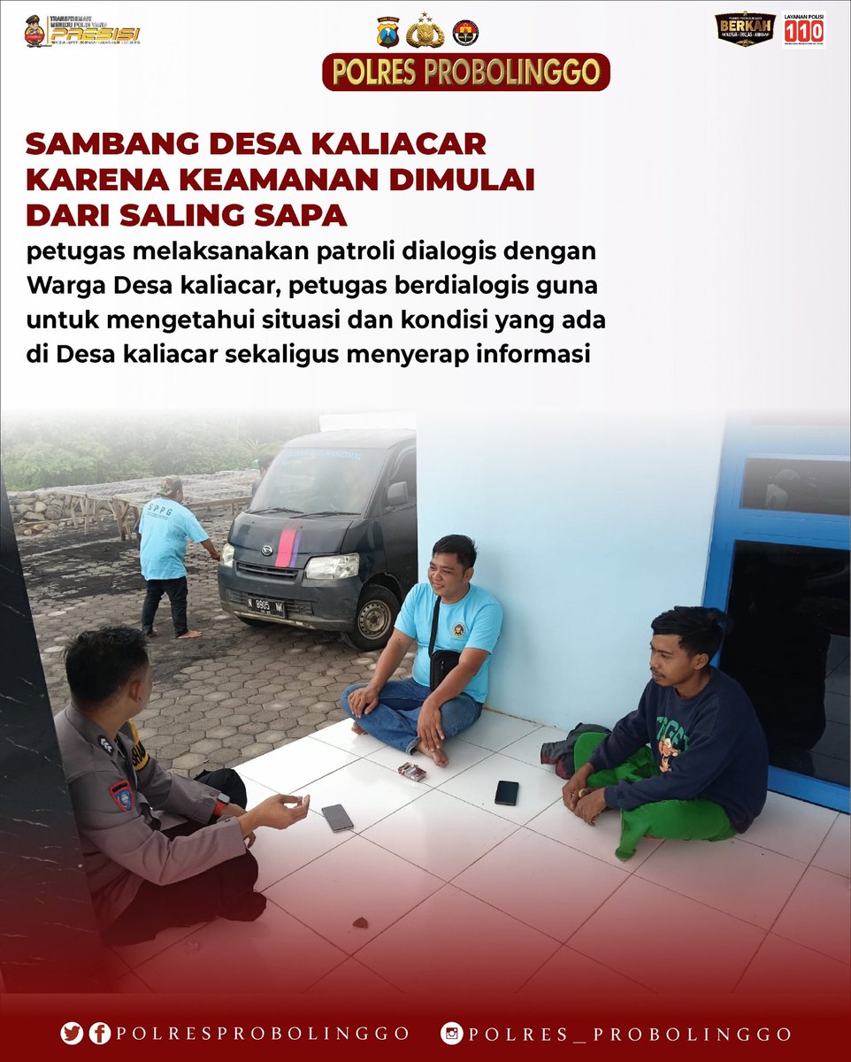 BantaranSektor's tweet image. Sambang Desa Kaliajar

Dengan komunikasi yang baik, tercipta lingkungan yang aman, nyaman, dan kondusif. Mari bersama jaga keamanan desa kita

#PolresProbolinggo #Presisi #SambangDesa #PatroliDialogis #Kamtibmas #PolriUntukMasyarakat