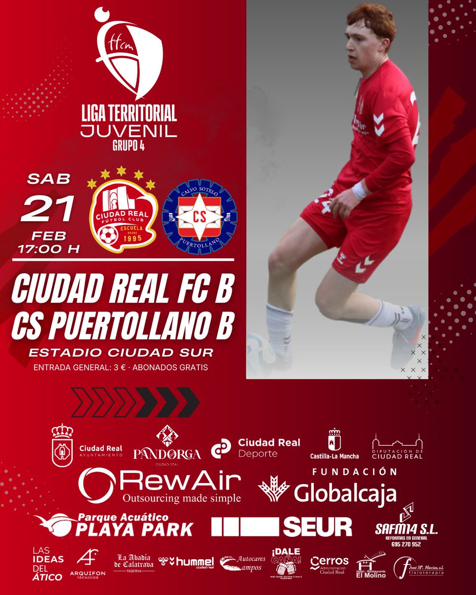 ⏲️ 𝗛𝗢𝗥𝗔𝗥𝗜𝗢 𝗖𝗢𝗡𝗙𝗜𝗥𝗠𝗔𝗗𝗢 | 

 🏆Liga Juvenil Territorial
🆚 Calvo Sotelo B
📅 SAB 21FEB
🕐 17:00 horas
🏟 Ciudad Sur
🎟 3 € / Socios gratis

#TodoAlRojo🔴 #ConstruyendoCantera🏗 #ADNEscuela