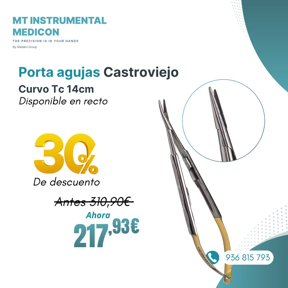 MMedicon's tweet photo. 🦷 Odontología🔹 Porta agujas Castroviejo
🔹 Curvo TC – 14 cm
🔹 Disponible en recto🔥 30% de descuento 🔥📩 Consúltanos y aprovecha la promo.
#odontologia https://t.co/CcGkyQd3RT
