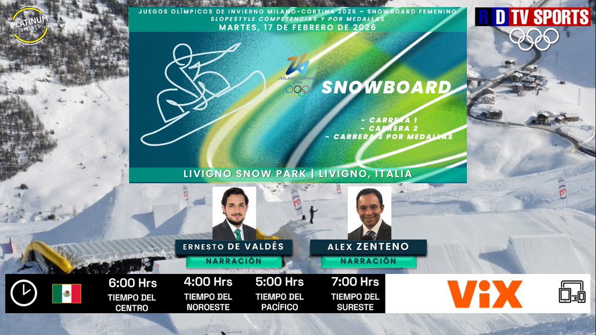 🇮🇹 #JuegosOlímpicos #MilanoCortina2026  #Snowboard Slopestyle (F) | Competencias y Finales Por Medallas 🏅

📅 Hoy
🇲🇽⏰ 6:00 Hrs, 4:00 Hrs TP
📱💻 <a href="/VIX/">ViX</a>
🎤 <a href="/edevaldes94/">Push De Valdés</a>
🎤 <a href="/azenteno1/">Alejandro Zenteno</a>

🤳 #LaMagiaDeLosJuegos #OlympicGames #Olympics #WinterOlympics