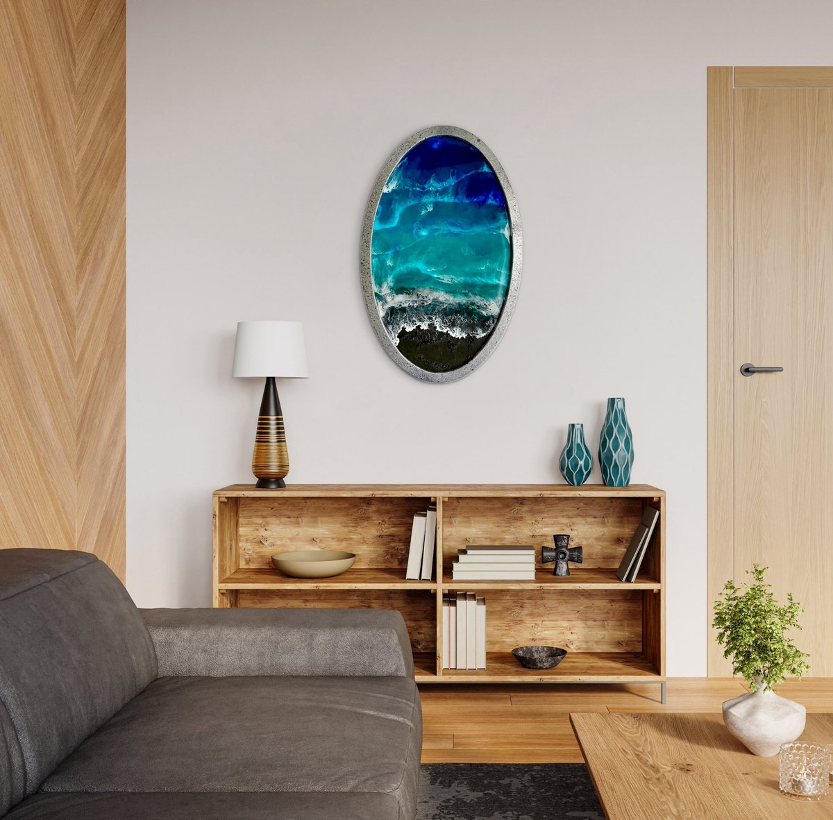 “Azul de medianoche”.

Un susurro del océano cuando la noche cae y el mundo guarda silencio.
Las olas, teñidas de turquesas profundos y azules intensos, se deslizan con calma sobre la orilla oscura, como si la marea trajera consigo los secretos del mar.

Esta pieza captura ese