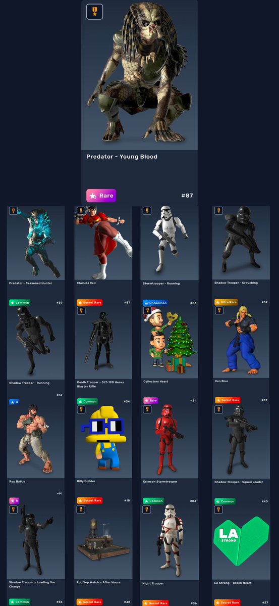 IIIRICANIII's tweet image. Whoe else collecting 2 digit #VeVe grails?!
#VeVeFam
#Predator
#PredatorYoungBlood
#SeasonedHunter
#StreetFighter
#ChunLi
#ChunLiRed
#Ken
#KenBlue
#Ryu
#StarWars
#Stormtrooper
#ShadowTrooper
#NightTrooper
#DeathTrooper
#CollectorsHeart
#BillyBuilder
#RooftopWatch
#LAStrong💙
#LFG