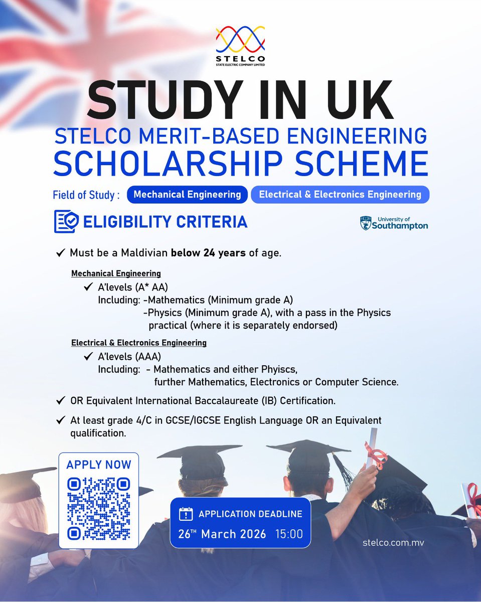 Scholarship opportunities!
For more information:  stelco.com.mv/scholarships