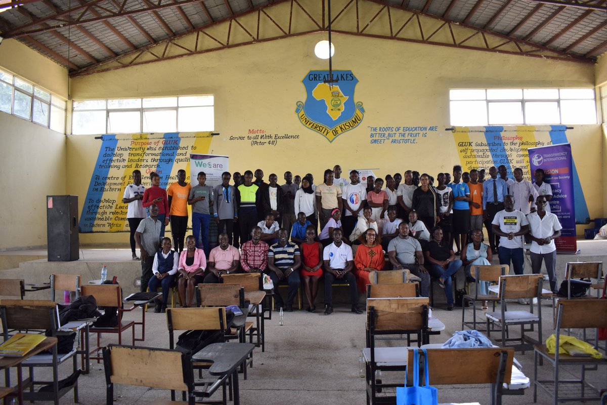 TIKenya's tweet photo. On Friday, 13th February 2026, TI-Kenya ALAC Western hosted the 2nd edition of the Public Discourse at the Great Lakes University of Kisumu (GLUK) main campus in Kisumu, in collaboration with @wecarecbo and the @EACCKenya

This engagement focused on strengthening youth participation in governance processes, bringing together over 200 students under a shared goal of consolidating the GLUK Transparency and Integrity Club as a vibrant, student-led hub for civic action.

Through dynamic panel discussions, peer mentorship sessions, and practical conversations on innovative corruption reporting, students enhanced their capacity to champion ethical leadership and accountability in their respective spaces.

#YouthInGovernance #Integrity #Accountability #CivicEngagement