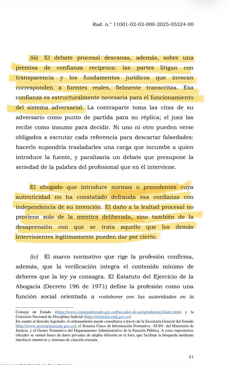 La sentencia AC739-2026 de la CSJ deja una línea muy clara: esto no fue un simple error técnico, fue temeridad y defraudación de la confianza procesal.

Temeridad, porque se citaron normas con contenido incorrecto y múltiples sentencias inexistentes (con número, fecha y