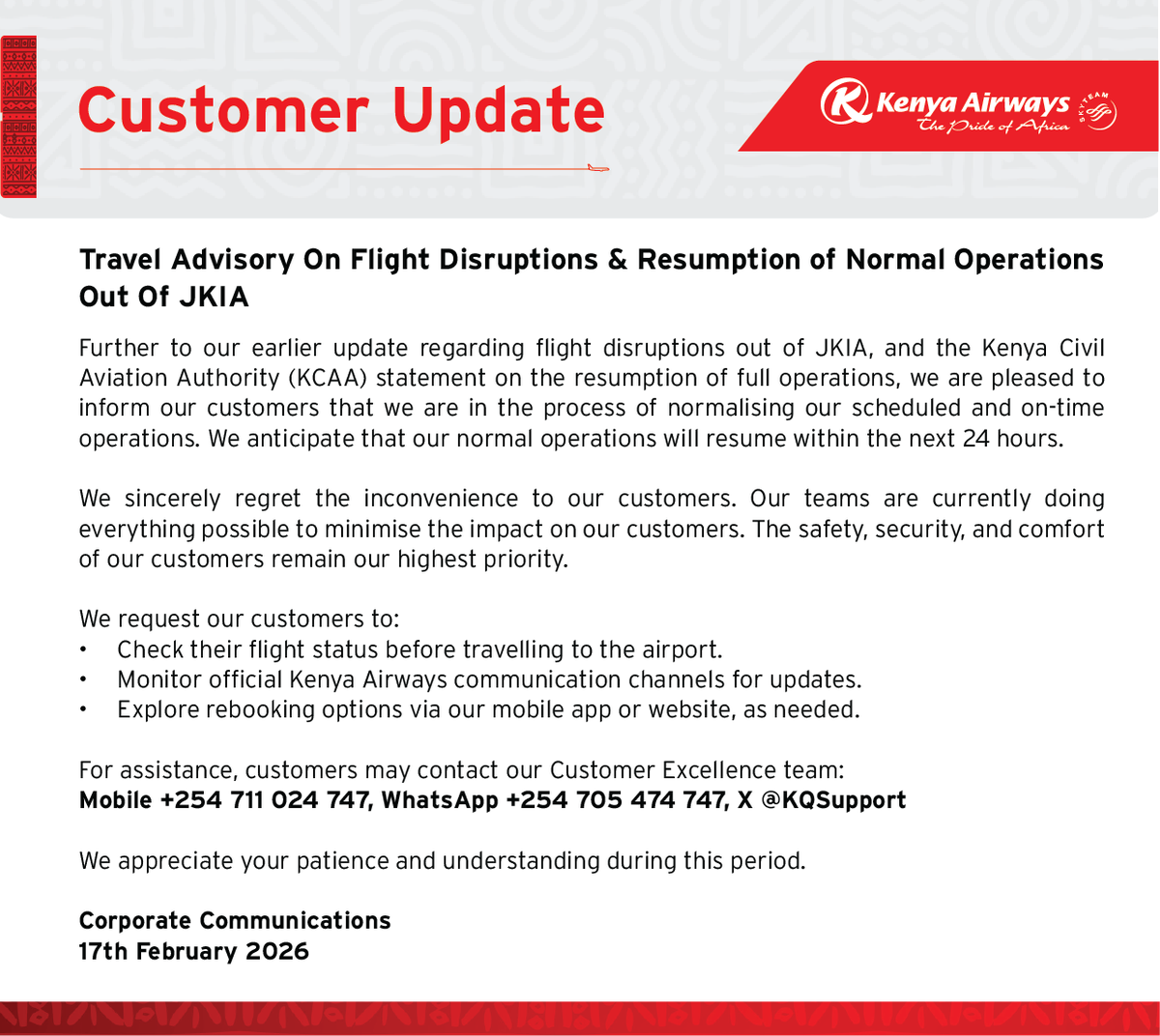 Official Kenya Airways tweet media