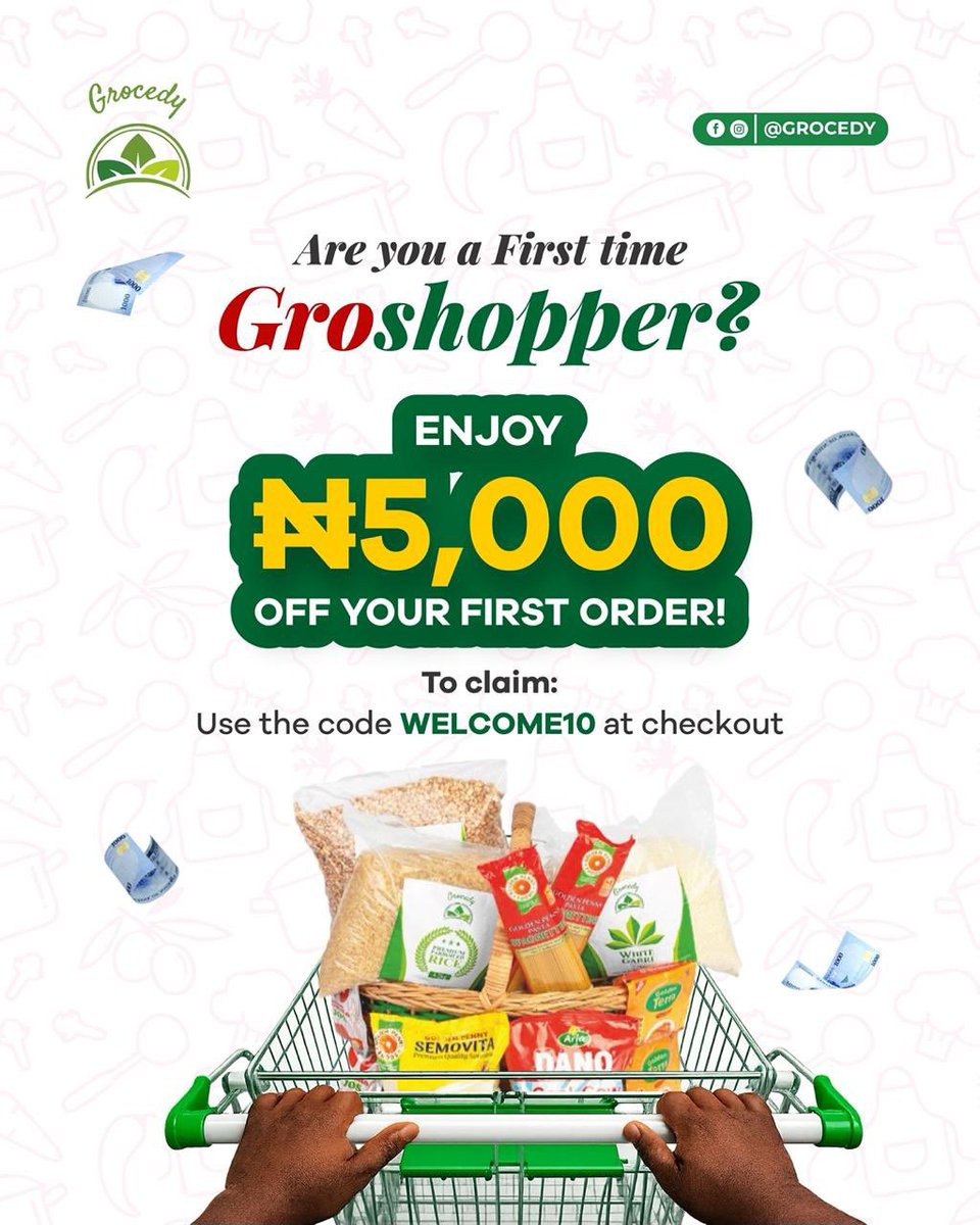 New to Grocedy?

Enjoy ₦5,000 OFF your first order! 💨

👉🏽Use code: WELCOME10 at checkout and let us handle the heavy lifting.

Shop smarter today! ✨
#Grocedy #Groshopper #LagosDeals #GroceryDelivery #SaveBig