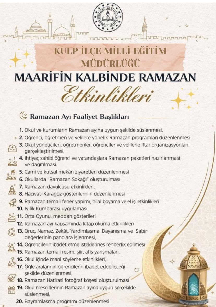 📿🌙 MAARİFİN KALBİNDE RAMAZAN 
Ramazan ayının manevi iklimini okullarımızda yaşatmak, öğrencilerimizde paylaşma, yardımlaşma, sabır ve dayanışma bilincini güçlendirmek amacıyla “Maarifin Kalbinde Ramazan Etkinlikleri”ni hayata geçiriyoruz.
<a href="/hhemm21/">MEHMET (ZÂHİD) ŞİMŞEK</a> <a href="/burakakeller/">Burak AKELLER</a> <a href="/sadoglu_salih/">Salih Sadoğlu</a>