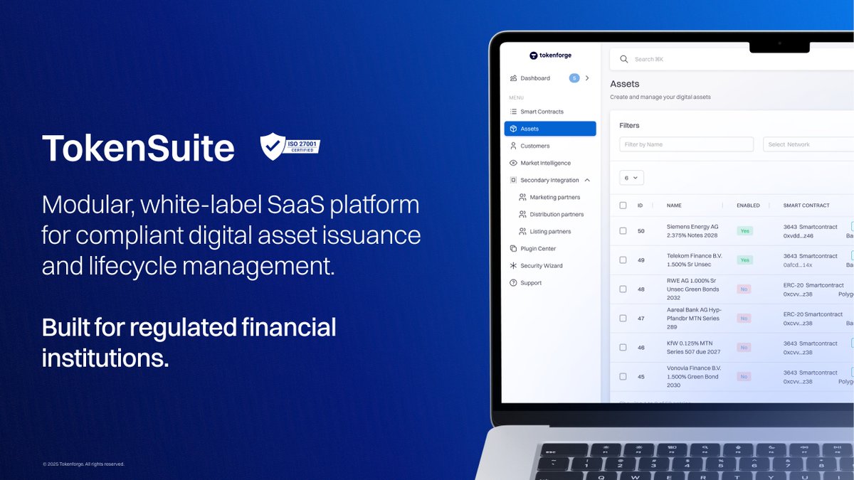 Regulation doesn't slow us down. It's our development roadmap.

eWpG. DLT Pilot Regime. MiFID II. GDPR. MiCAR.
TokenSuite was designed for regulated markets from the ground up, compliance-native from day one.

Built on legal requirements. Scaled with them. Built for the capital