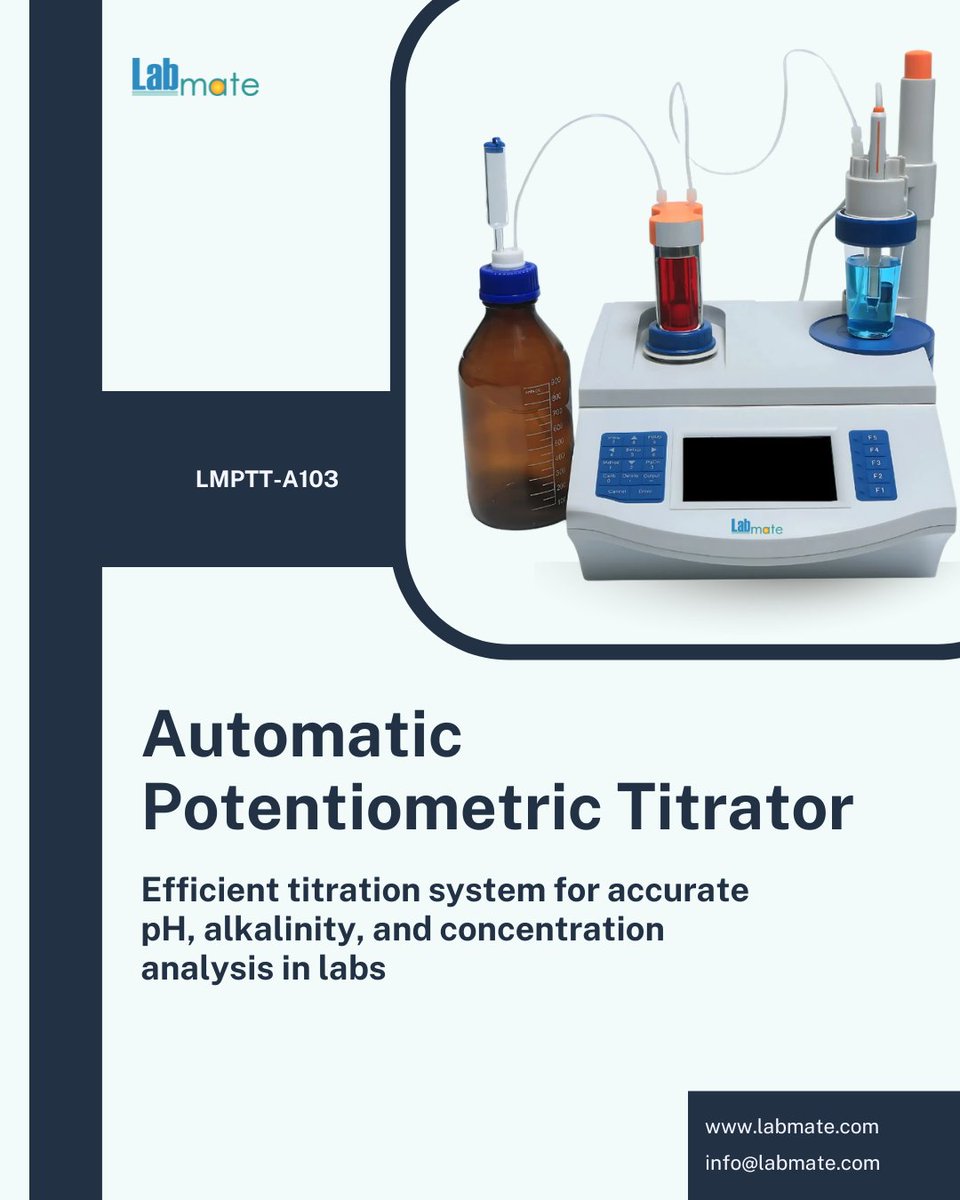 labmateINC's tweet photo. Automatic Potentiometric Titrator LMPTT-A103 delivers potentiometric endpoint detection and programmable titration for reliable lab analysis.

info@labmate.com

Learn More: https://t.co/XX9U6f2xkU

#Labmate #PotentiometricTitrator #LabEquipment #Titration #AnalyticalLab https://t.co/FYiHjnHhUB
