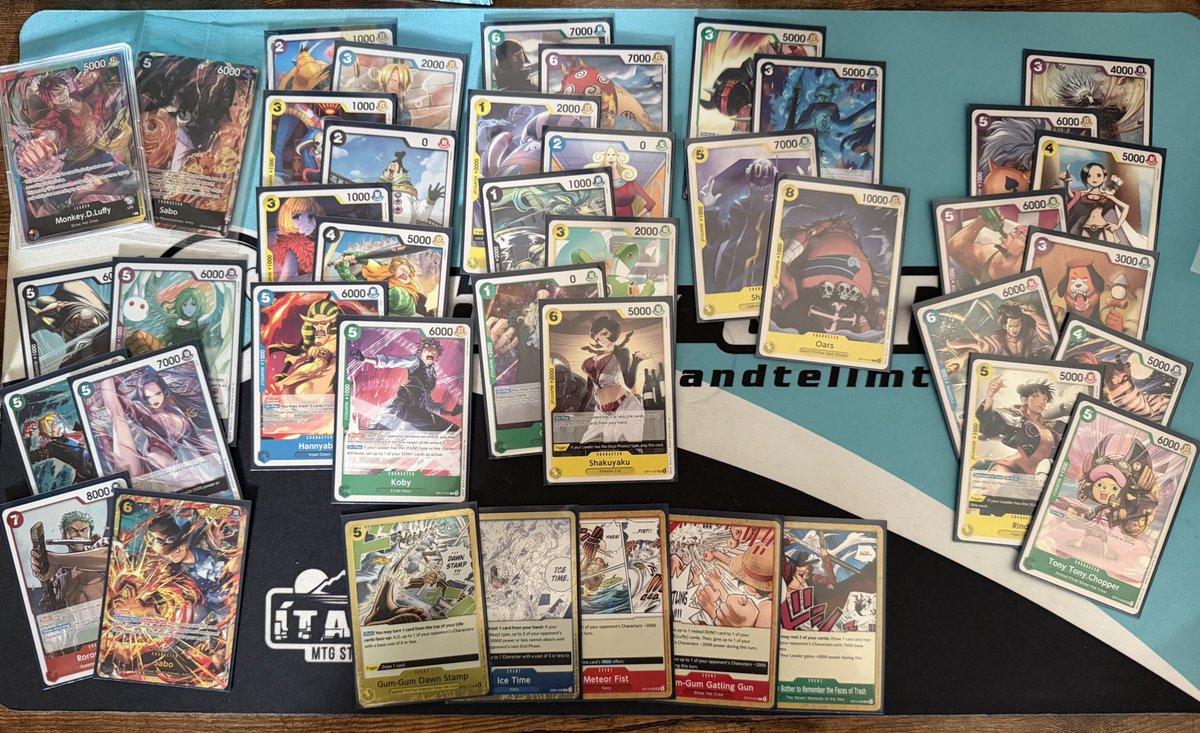 Been a demanding couple days, so forgot to post. But joined the Sunday Sealed Battle event and managed to close my Playset of winner Sabos.

Pack format was 4 OP-14 and 2 OP-13 for everyone, which is kinda odd, but actually fairly cool with 2k and blocker ratios.

Deck was good!