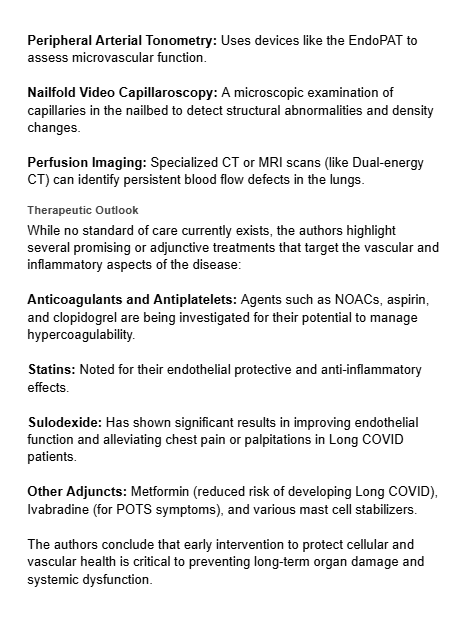 Vascular injury and endothelial dysfunction drive Long COVID via microclots and capillary loss.

Early intervention with treatments like Sulodexide and anticoagulants is key to prevent organ damage.🧵