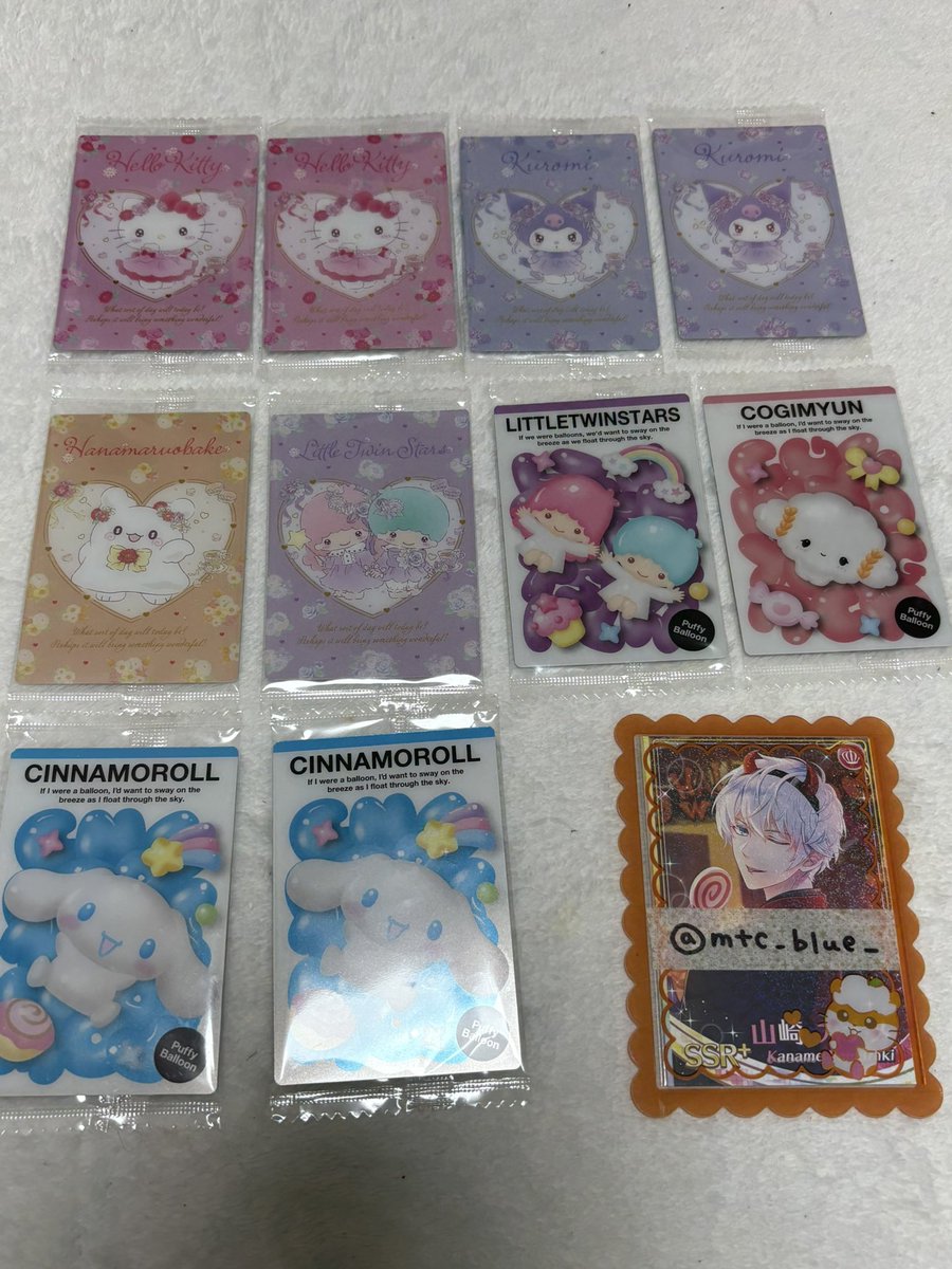mtc_blue_'s tweet photo. 【交換】
サンリオキャラクターズ　ウエハース　11

譲：ハローキティ　クロミ　はなまるおばけ　リトルツインスターズ　こぎゅみん　シナモロール

求：はぴだんぶい集合　タキシードサム　あひるのペックル > ポチャッコ　ハンギョドン

郵送交換
2枚〜のお取引き、纏めての方優先 https://t.co/Jw8XcwuI5t