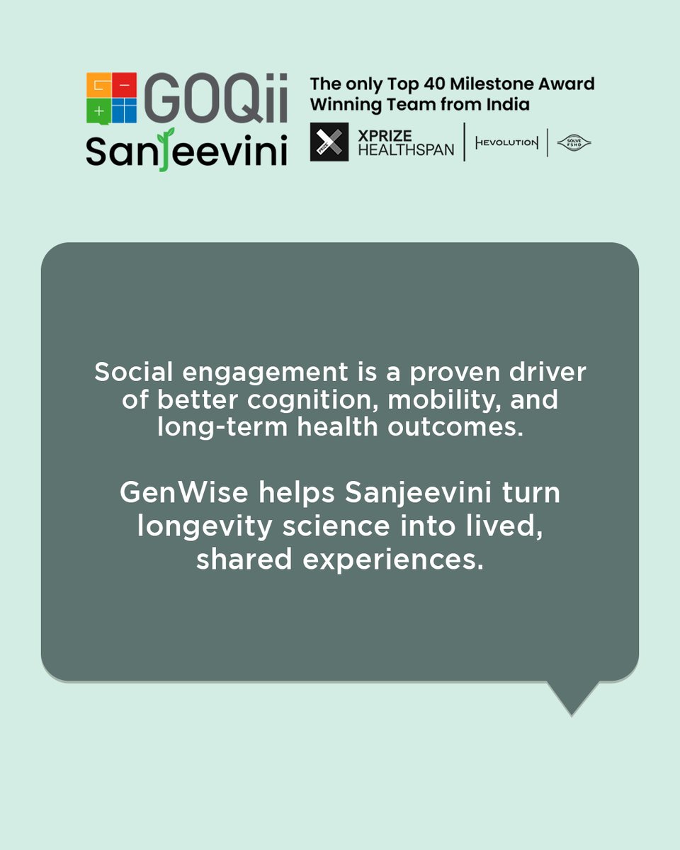 GOQii's tweet photo. @vishalgondal @GenWiseOfficial @rajashreemenon @champbox @xprize Science can design pathways for healthy aging, but people live them together.
@GenWiseOfficial helps translate longevity research into collective experiences, where motivation is reinforced socially and healthier aging becomes a shared, everyday practice. π€
#BeTheForce (3/3) https://t.co/CsDeEUmwar