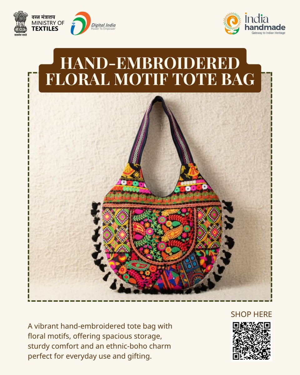 Indiahandmade_'s tweet image. A garden on your shoulder 🌸👜
Hand-embroidered, vibrant, and effortlessly boho—this floral tote carries all your daily essentials in style.
✨ Explore. Support. Empower.  
#Indiahandmade #SupportArtisans #HandloomIndia #VocalForLocal #MadeInIndia #CraftsOfIndia