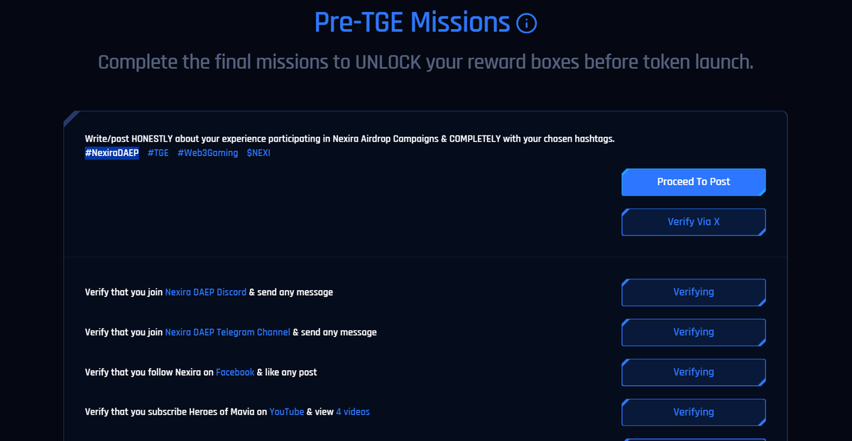 Nexira Pre-TGE missions live. Do them soon.
Personally, I'm not much expecting here. But if it's cooked, good for them and us.
#NexiraPreTGE #TGE #Web3Gaming  
$NEXI

x.com/NexiraDAEP/sta…