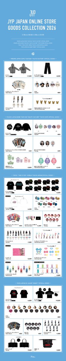 JYP JAPAN ONLINE STORE GOODS COLLECTION 2026
オフィシャルグッズ販売決定！

🔗詳細はこちら
jypj-store.com/collections/tw…

#JYP_JAPAN_ONLINE_STORE
#TWICE