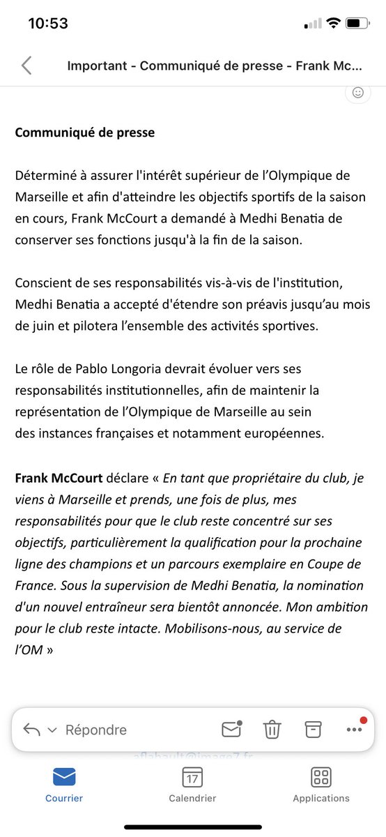 Serguei's tweet photo. Communiqué de presse de Frank McCourt, dont la priorité est de sauver la saison  #OM https://t.co/EPhcLpQ5b4