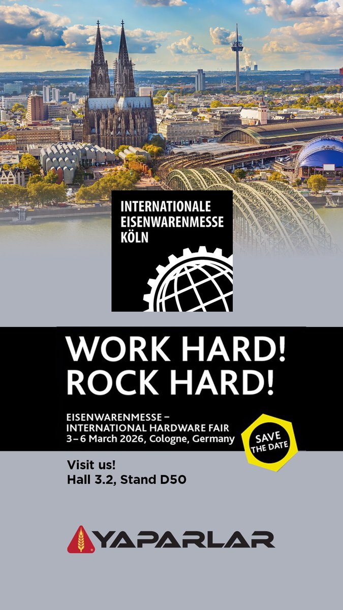 YaparHandling's tweet photo. EISENWARENMESSE - ULUSLARARASI HIRDAVAT FUARI
3-6 Mart 2026, Köln, Almanya

Tarihi Kaydedin!

Davetlimizsiniz! 
Salon 3.2, Stant D50 https://t.co/kvMQ9PPU6Q