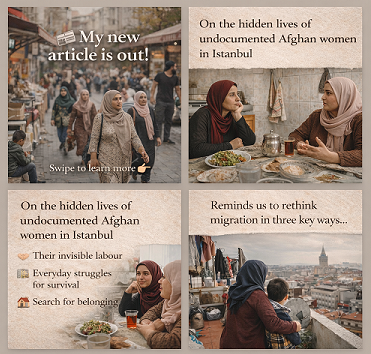 BanuDalaman's tweet photo. Migration is often narrated through maps: routes, numbers, crossings.

Fieldwork shows something different.
Migration is frequently not movement, but waiting.
My new article:

Alienation, gender, and transnational lives: an ethnographic study of undocumented Afghan women in Istanbul

The everyday lives of undocumented Afghan women cannot be fully explained by concepts such as crisis, integration or adaptation.

Instead, their experience is shaped by a constant condition:

— working while remaining invisible
— living while unable to settle
— being present without belonging

Migration here is not a temporary phase; it is a continuously negotiated mode of existence.
The article discusses three dimensions:
• invisible labour
• vulnerability and resilience coexisting
• belonging as relational rather than spatial
🔓 Free access for the first 50 downloads:
 https://t.co/l0cTzpPW7C

@tandfonline