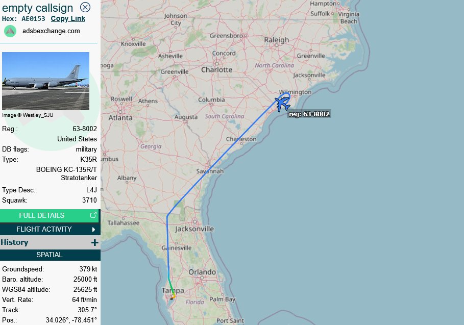 SirListenalot's tweet photo. #KC135 #AE0153 #CLEAN23 declared MARSA with #TABOR71-76 plus spare #TABOR77 and will take'm to east of Nantucket. Dunno what type the fighters are ... ๐คทโโ๏ธ https://t.co/YtcFKuJUiz