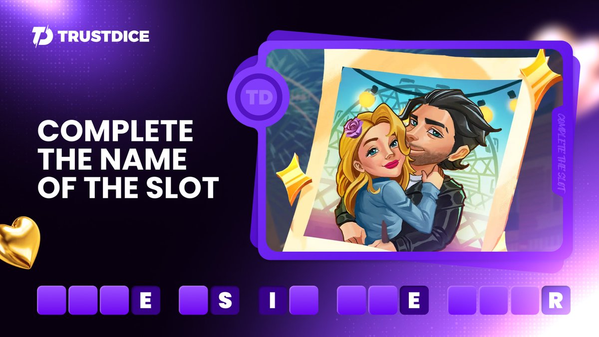 TrustDice's tweet image. It's #TriviaTuesday!
Complete the name of the slot 

💜 Like 
🔁 Repost
💬 Leave your answer &amp;amp; TD username in the comments below

One correct guesser will be randomly selected tomorrow and will get an $10 prize!

#FunAndGames #TRUSTDICETRIVIA #TrustDiceFun