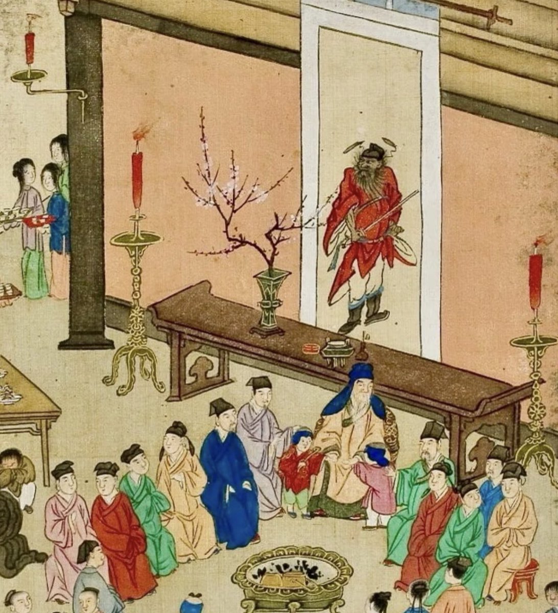 Some Chinese New Year Customs in Ancient Paintings🧧🧨：

Pasting Spring couplets for good luck.

Hanging door gods to protect the home.

Hanging pictures of Zhong Kui钟馗 to drive away bad luck and evil.

#HappyChineseNewYear