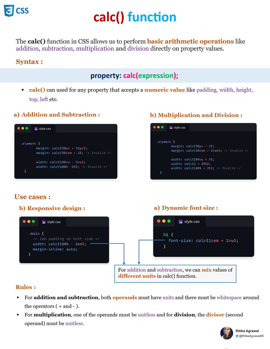 calc() function in CSS 👇 It helps to perform mathematical calculations ...