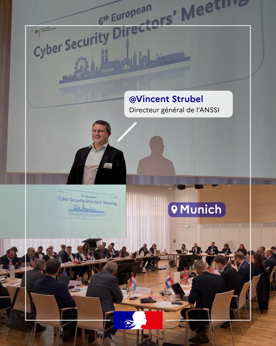 ANSSI_FR's tweet image. 🇪🇺 L’ANSSI se réjouit que le Cyber Security Directors’ Meeting de Munich ait permis aux autorités nationales de cybersécurité européennes d’échanger à propos des leviers actionnables en faveur d’une souveraineté #numérique européenne.