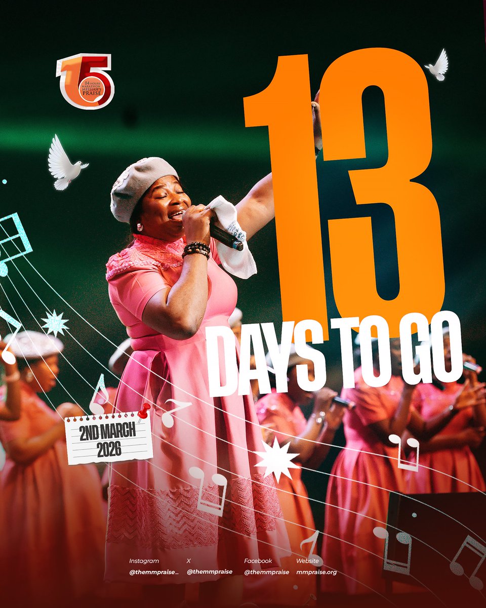 13 days to go, and the anticipation is rising!!!
The 15th edition of Marathon Messiah’s Praise is drawing closer, and every new day feels like another step toward a louder, brighter, deeper sound of worship.

#TheMMPraise #84HoursMMPraise #MMPraiseAt15