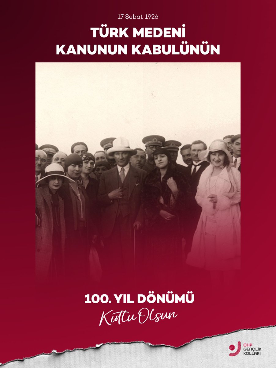 Cumhuriyet’in güçlü kazanımı, Türk kadını ve erkeğini toplumda eşit hale getiren Türk Medeni Kanunu’nun kabulünün 100. yılını kutluyor, Büyük Önderimiz Gazi Mustafa Kemal Atatürk’ü saygı ve minnetle anıyoruz.