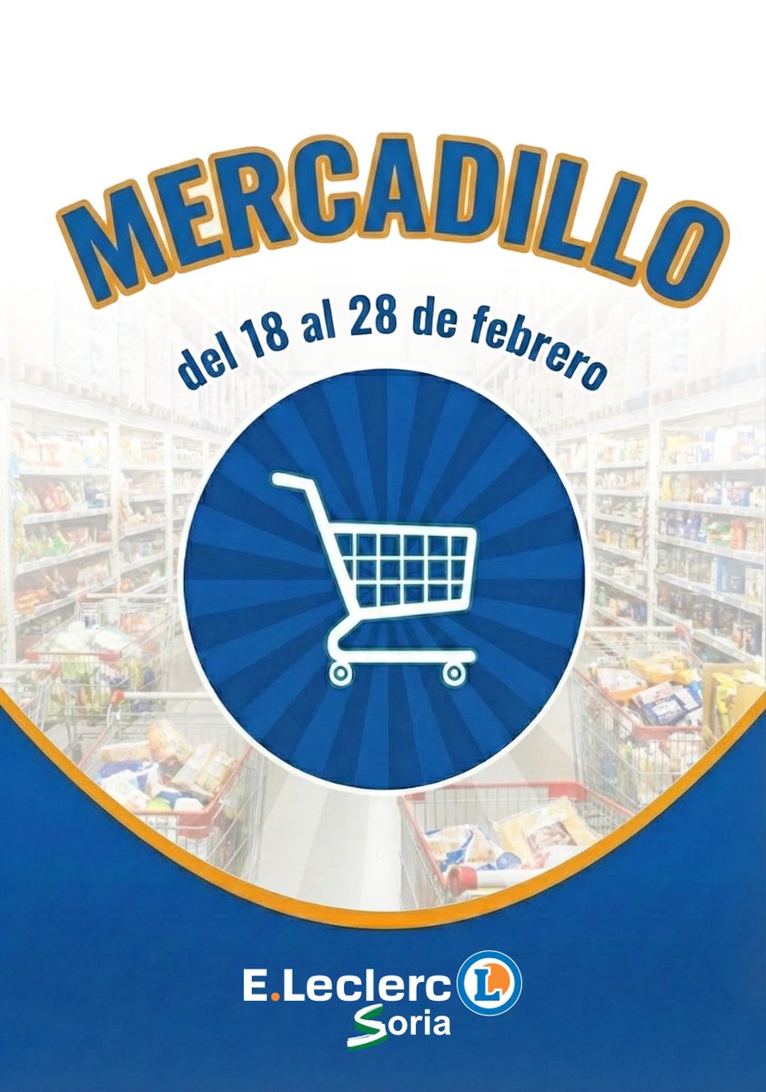 🛒 Mercadillo en EꓸLeclerc Soria.
Del 18 al 28 de febrero, ven a EꓸLeclerc y descubre el pasillo especial de nuestro Mercadillo. Tenemos una gran selección de artículos esperándote con lo mejor para tu mesa y tu día a día

¡Te esperamos!