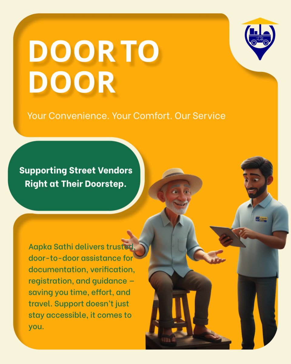 aapkasathi09's tweet photo. Support shouldn’t require long travel.
Aapka Sathi’s Door-to-Door Service brings assistance directly to street vendors.
👉 Learn more: https://t.co/kG0HlllJCL

#DoorToDoorService #AapkaSathi #VendorSupport https://t.co/TMdZNCaae8