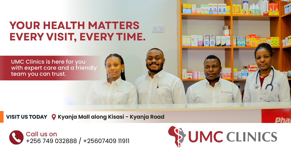 UMCVictoriaHosp's tweet image. Your health matters every visit, every time. 
At UMC Clinics, our expert team is here to provide trusted care with a friendly touch. Visit us at Kyanja Mall along Kisasi - Kyanja Road or call to book your appointment today.

#umcclinics #yourhealthmatters #trustedcare