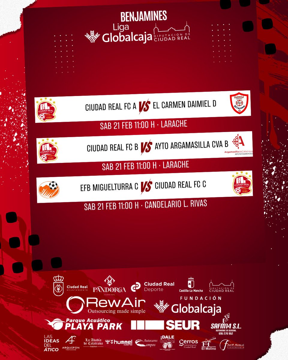 ⏲️ 𝗛𝗢𝗥𝗔𝗥𝗜𝗢 𝗖𝗢𝗡𝗙𝗜𝗥𝗠𝗔𝗗𝗢  | 

 🏆Liga <a href="/SomosGlobalcaja/">Globalcaja</a> <a href="/DiputacionCR/">Diputación de C.Real</a> 

#TodoAlRojo🔴 #ConstruyendoCantera🏗 #ADNEscuela