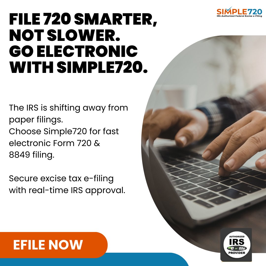 simple720online's tweet image. Ready to go paperless? E-file Form 720 today with Simple720. Simple720 Online Portal is IRS-authorized and fast. simple720.com/irs-form-720-e…

#form720 #excisetax #IRS #simple720