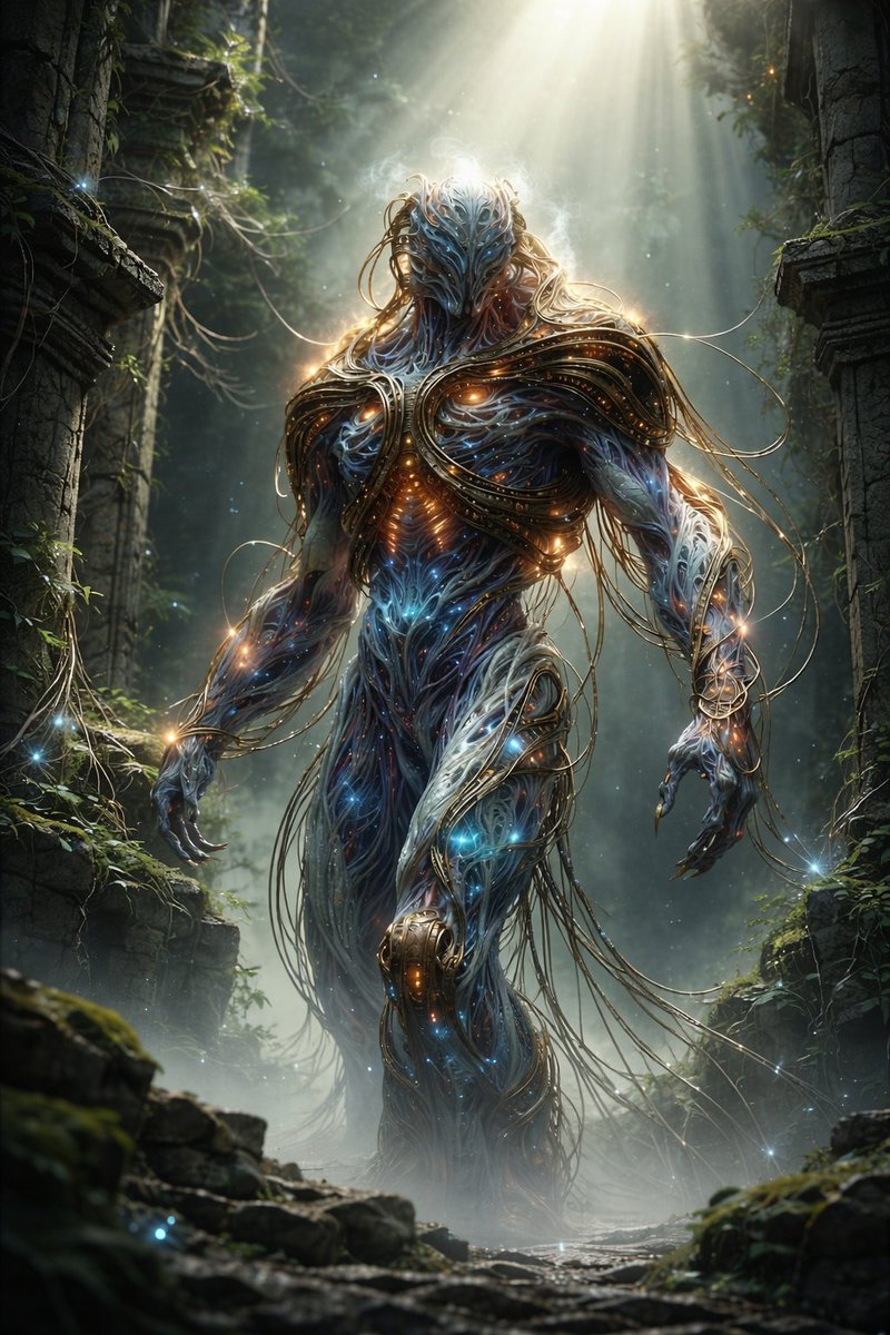 IzamAether_'s tweet photo. He doesn’t guard ruins. He catalogs what still breathes inside them.

#SciFiArt #Biomech #DigitalArt #ConceptArt #Worldbuilding https://t.co/j0BWmswpRj