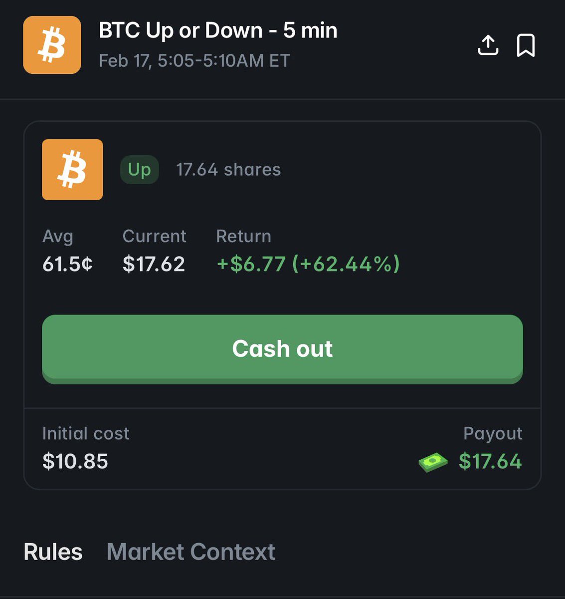 Gm guys 

Join me In the polymarket casino 

First crypto activity for the day and I’m in profit

I’ll take a break here😂