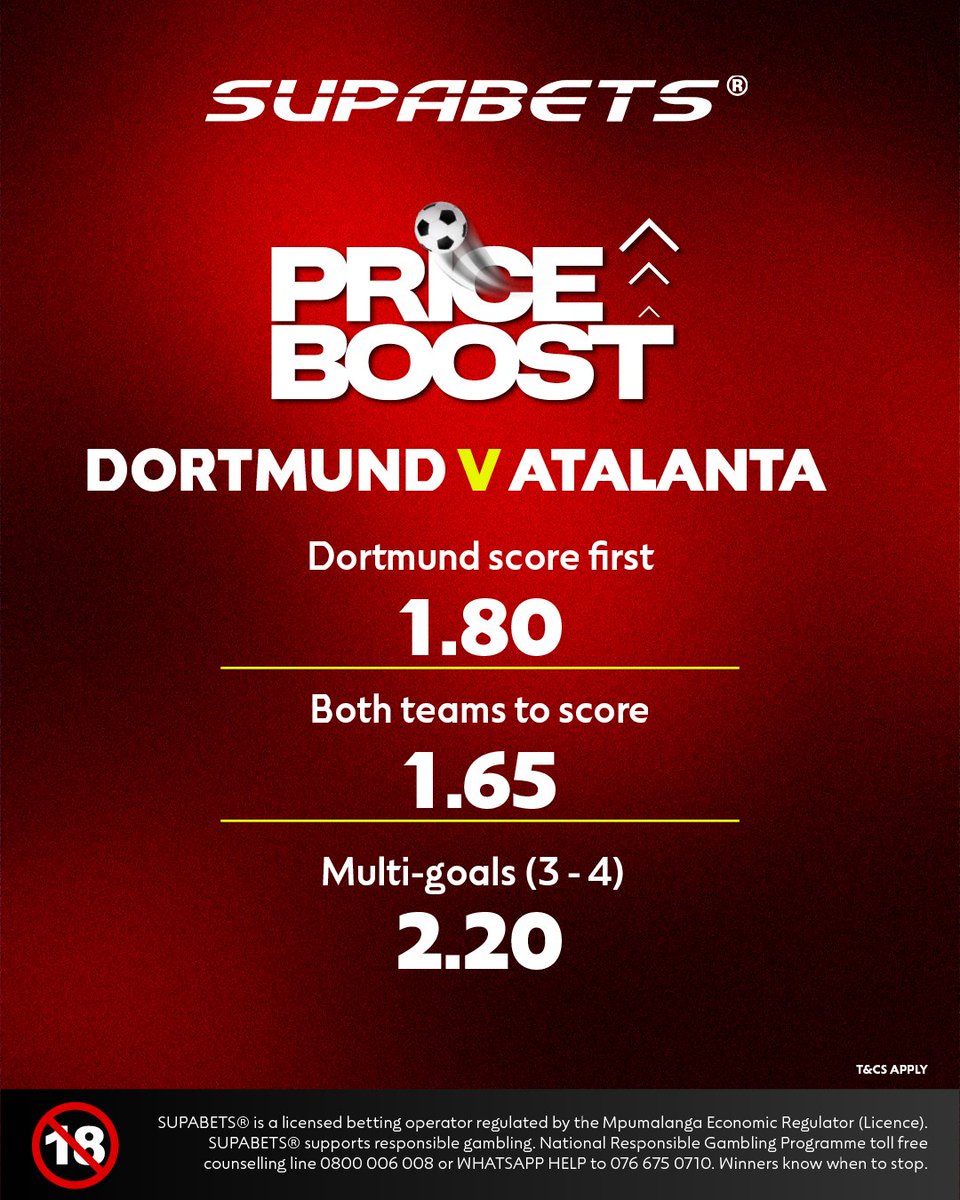 Supabets_mzansi's tweet image. THE EXPECTATION IS THAT DORTMUND SHOULD WIN AT HOME BUT THE VISITORS  HAVE GOT QUALITY PLAYERS⚽🧐

🚀 bit.ly/3UvaGbC ✅

#PriceBoost #UCL #BVBATA #Supabets

18+ / Bet Responsibly