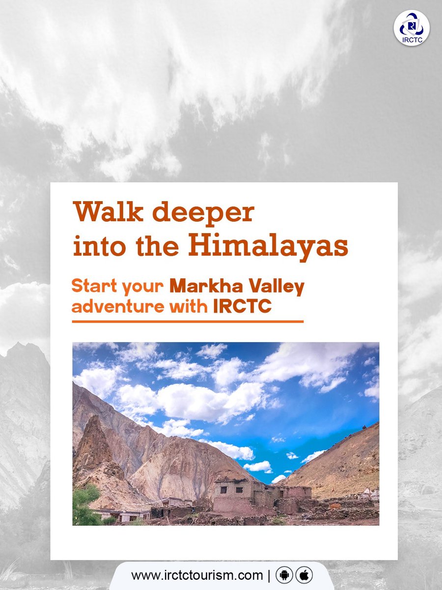 IRCTCofficial's tweet image. If you want to experience Ladakh beyond the roads, you need to walk through it.
The Markha Valley Trek takes you through remote villages, ancient monasteries, and dramatic cold-desert landscapes that feel straight out of a movie. Cross icy river streams, follow winding valley